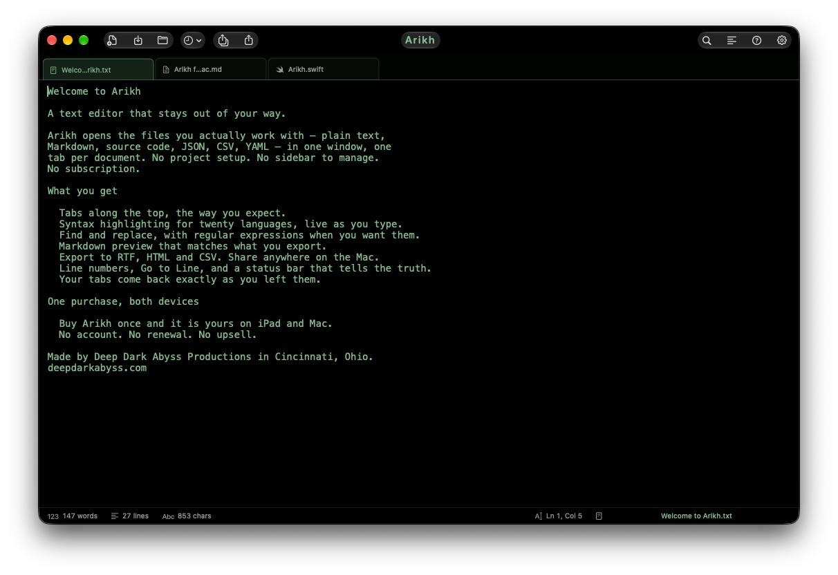 Arikh for Mac — Text Editor