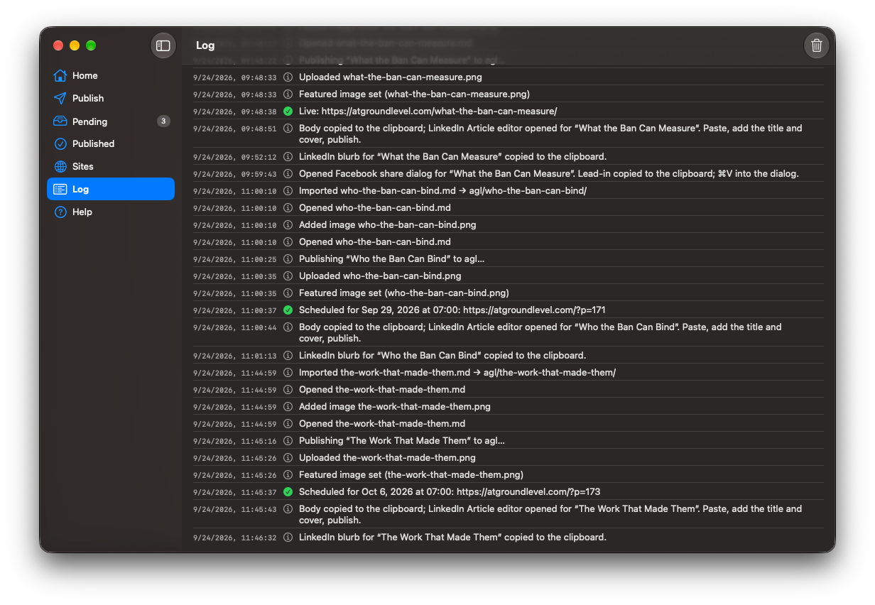 Log Screen