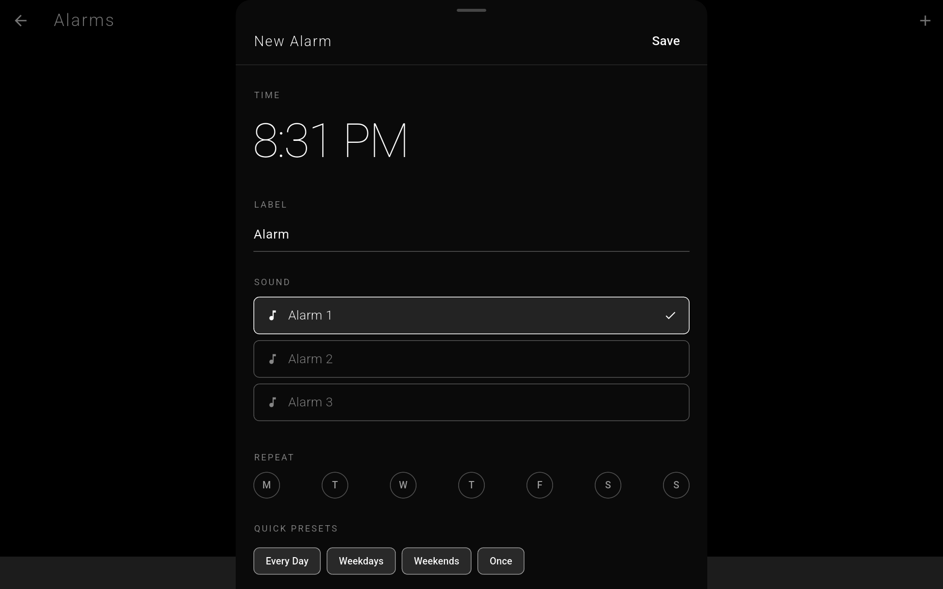 Tablet Add Alarm